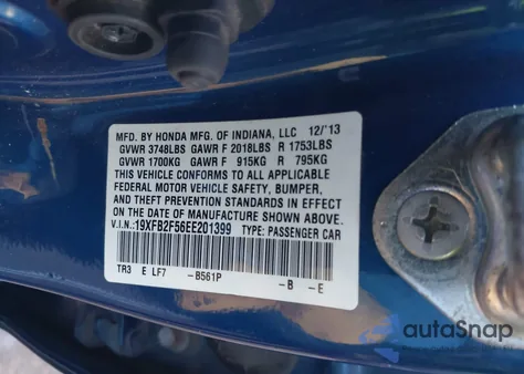 2014 Honda Civic Lx z USA, uszkodzony, nr VIN 19XFB2F56EE201399
